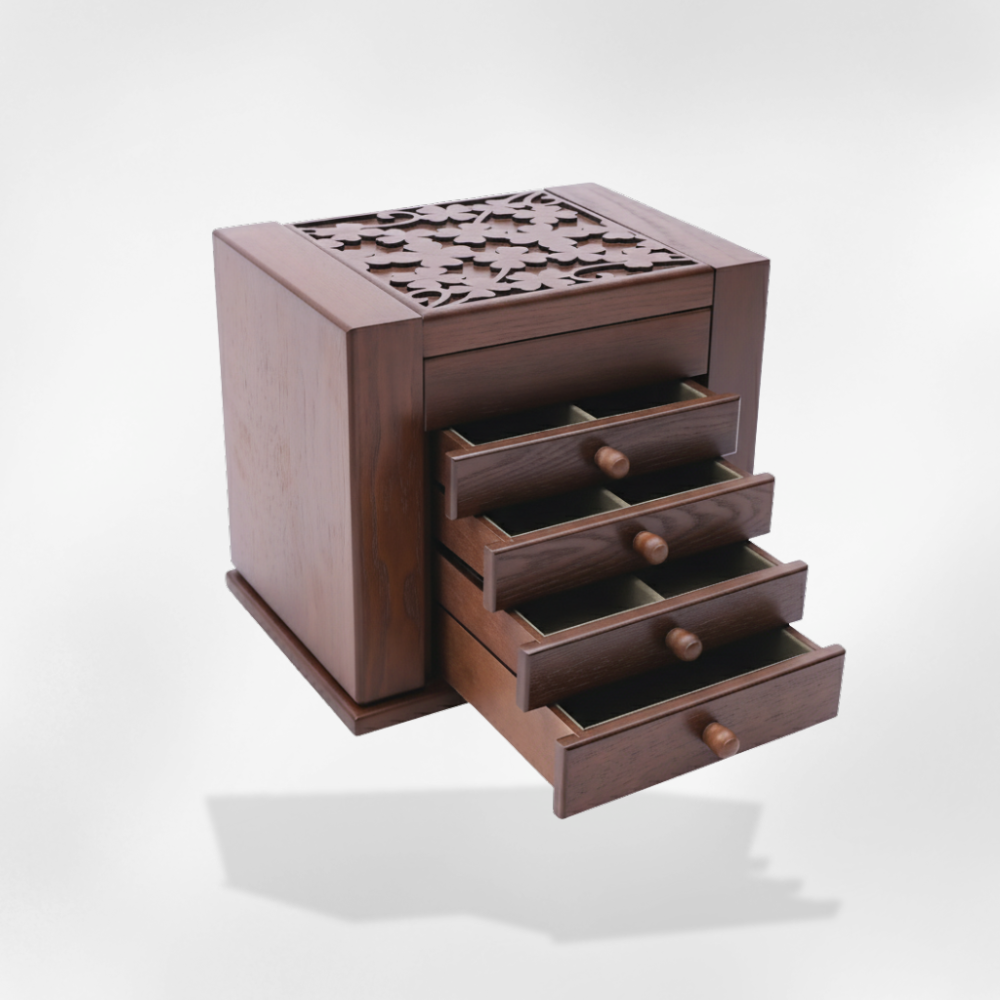 Boîte à Bijoux en Bois Sculpté