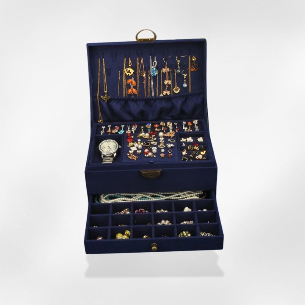 Royalcoffer Bleu Boîte à bijoux <br> grand modèle