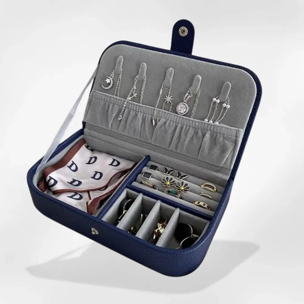 RoyalCoffer® Bleu Boîte de Voyage Structurée pour Bijoux