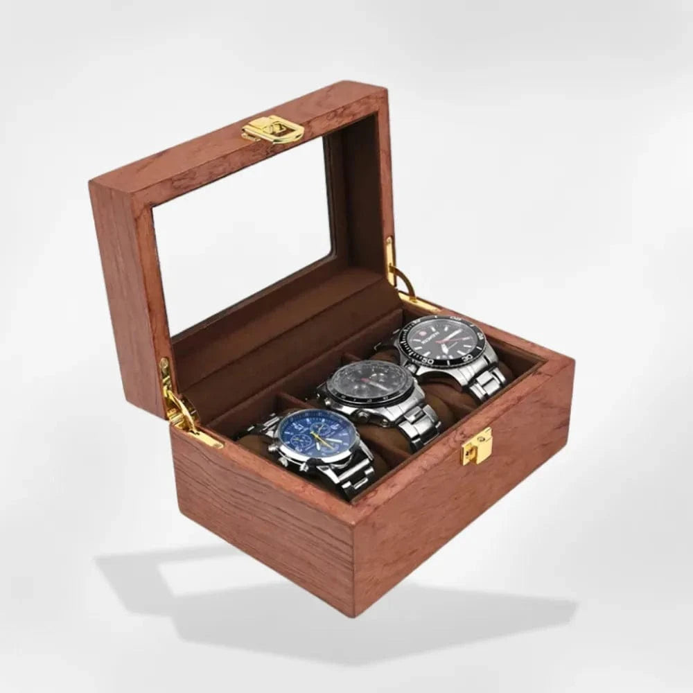 RoyalCoffer® Bois rosé Boîte 3 Montres - Boîte à montre en bois