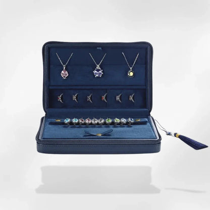 RoyalCoffer® Bleu Pochette bijoux cuir