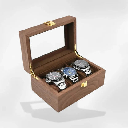 RoyalCoffer® Bois foncé Boîte 3 Montres - Boîte à montre en bois