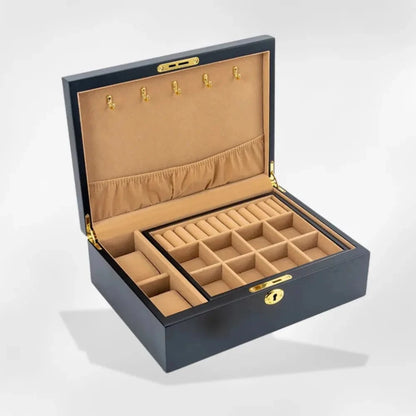 RoyalCoffer® Noir Boîte à bijoux en bois haut de gamme